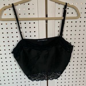 Brandy Melville cropped satin black lace strappy top